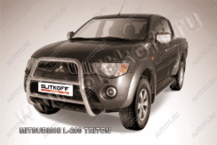 25 999 р.  Защита переднего бампера кенгурятник d57 высокий (Triton) Slitkoff  Mitsubishi L200  4 (2006-2014)  дорестайлинг (нержавейка полированная)  с доставкой в г. Йошкар-Ола