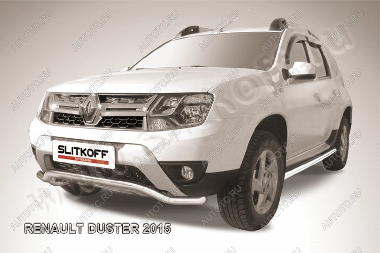 11 499 р. Защита переднего бампера (нержавейка, волна 57) Slitkoff  Renault Duster  HS (2015-2021) рестайлинг (полированная)  с доставкой в г. Йошкар-Ола