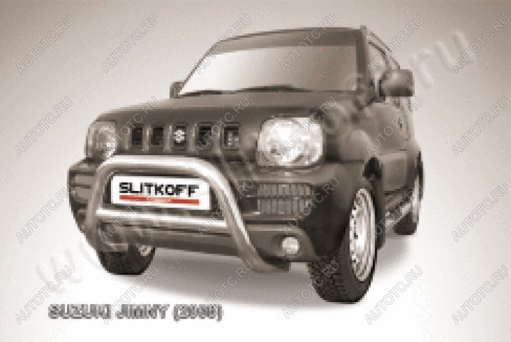 33 699 р. Защита переднего бампера кенгурятник d76 низкий Slitkoff Suzuki Jimny JB23/JB43 1-ый рестайлинг (2002-2012) (нержавейка полированная)  с доставкой в г. Йошкар-Ола