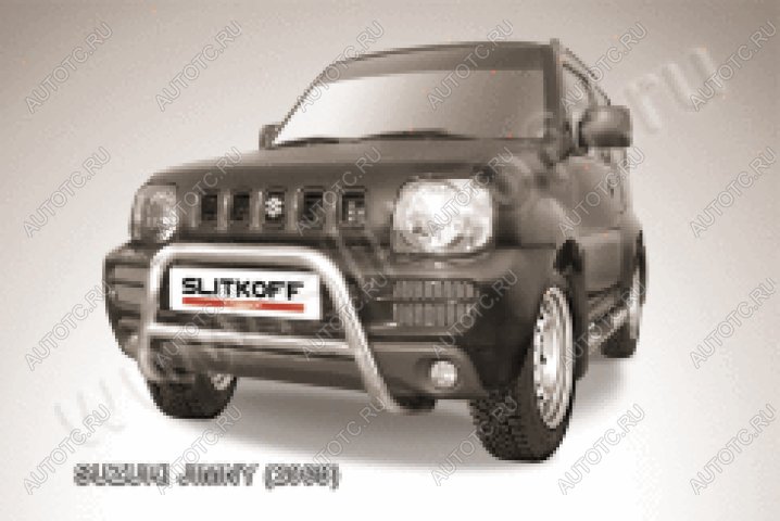 24 449 р. Защита переднего бампера кенгурятник d57 низкий Slitkoff Suzuki Jimny JB23/JB43 1-ый рестайлинг (2002-2012) (нержавейка полированная)  с доставкой в г. Йошкар-Ола