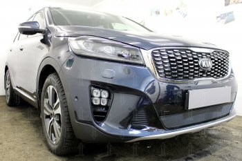 3 099 р. Защитная сетка в бампер (низ, ячейка 3х7 мм) Alfeco Стандарт KIA Sorento UM/Prime рестайлинг (2018-2020) (Чёрная)  с доставкой в г. Йошкар-Ола. Увеличить фотографию 2