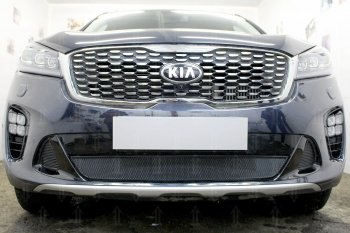 3 079 р. Защитная сетка в бампер (низ, ячейка 3х7 мм) Alfeco Стандарт  KIA Sorento  UM/Prime (2018-2020) рестайлинг (Чёрная)  с доставкой в г. Йошкар-Ола. Увеличить фотографию 1