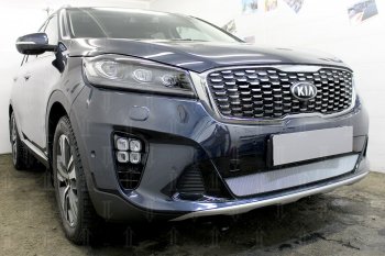 3 199 р. Защитная сетка в бампер (низ, ячейка 3х7 мм) Alfeco Стандарт KIA Sorento UM/Prime рестайлинг (2018-2020) (Хром)  с доставкой в г. Йошкар-Ола. Увеличить фотографию 4