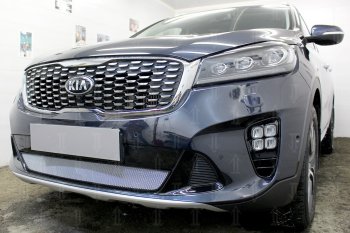 3 199 р. Защитная сетка в бампер (низ, ячейка 3х7 мм) Alfeco Стандарт KIA Sorento UM/Prime рестайлинг (2018-2020) (Хром)  с доставкой в г. Йошкар-Ола. Увеличить фотографию 5