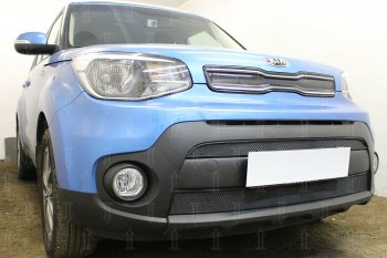 4 649 р. Защитная сетка в бампер (2 части, ячейка 3х7 мм) Alfeco Стандарт KIA Soul PS рестайлинг (2017-2019) (Чёрная)  с доставкой в г. Йошкар-Ола. Увеличить фотографию 2