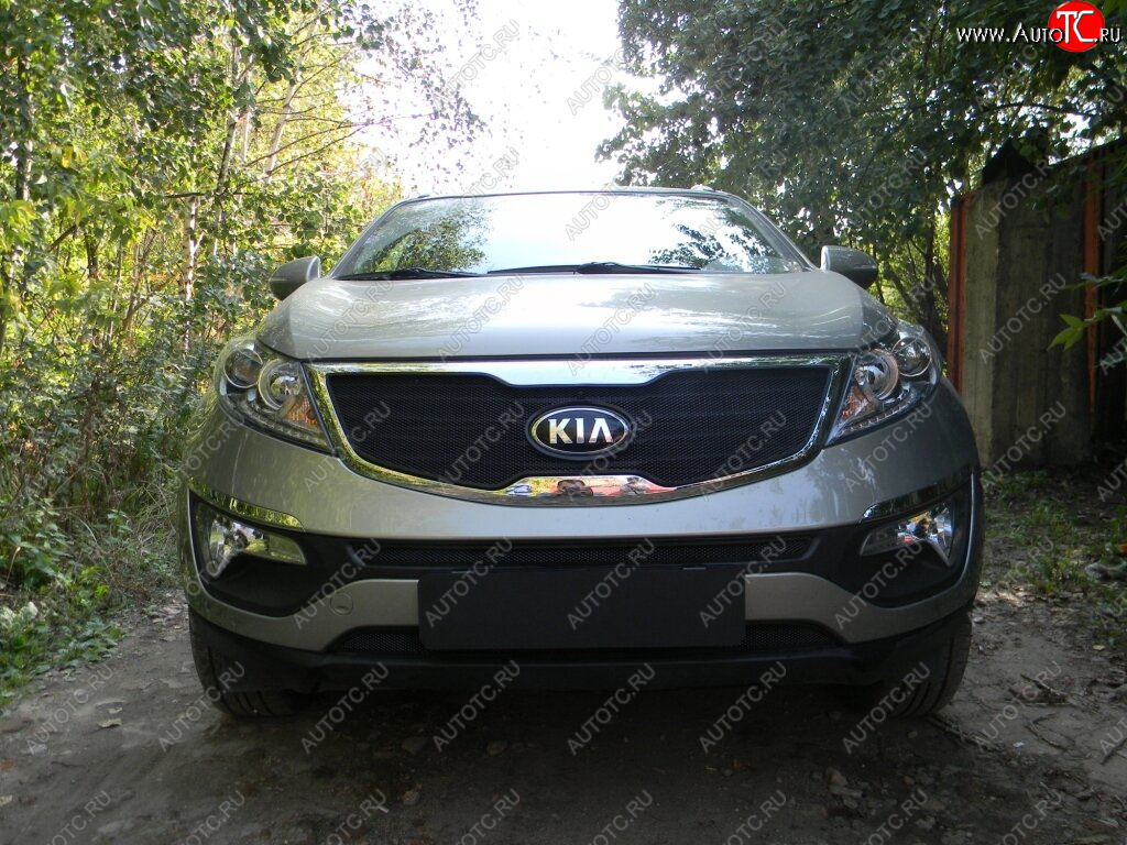 3 199 р. Защитная сетка в бампер (низ, ячейка 3х7 мм) Alfeco Стандарт  KIA Sportage  3 SL (2010-2016) дорестайлинг, рестайлинг (Чёрная)  с доставкой в г. Йошкар-Ола