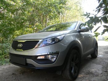 3 199 р. Защитная сетка в бампер (низ, ячейка 3х7 мм) Alfeco Стандарт  KIA Sportage  3 SL (2010-2016) дорестайлинг, рестайлинг (Чёрная)  с доставкой в г. Йошкар-Ола. Увеличить фотографию 4