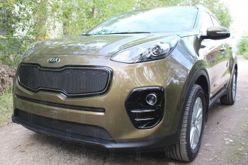 3 779 р. Защитная сетка в бампер (низ, ячейка 3х7 мм) Alfeco Стандарт  KIA Sportage  4 QL (2016-2018) дорестайлинг (Чёрная)  с доставкой в г. Йошкар-Ола. Увеличить фотографию 2