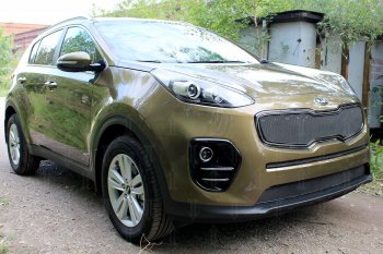 3 779 р. Защитная сетка в бампер (низ, ячейка 3х7 мм) Alfeco Стандарт  KIA Sportage  4 QL (2016-2018) дорестайлинг (Чёрная)  с доставкой в г. Йошкар-Ола. Увеличить фотографию 3