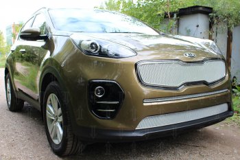 3 899 р. Защитная сетка в бампер (низ, ячейка 3х7 мм) Alfeco Стандарт  KIA Sportage  4 QL (2016-2018) дорестайлинг (Хром)  с доставкой в г. Йошкар-Ола. Увеличить фотографию 3