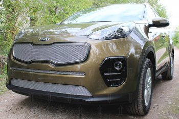 3 899 р. Защитная сетка в бампер (низ, ячейка 3х7 мм) Alfeco Стандарт  KIA Sportage  4 QL (2016-2018) дорестайлинг (Хром)  с доставкой в г. Йошкар-Ола. Увеличить фотографию 2