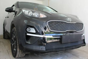 4 549 р. Защитная сетка в бампер (верх, ячейка 3х7 мм) Alfeco Стандарт  KIA Sportage  4 QL (2018-2022) рестайлинг (Чёрная)  с доставкой в г. Йошкар-Ола. Увеличить фотографию 4