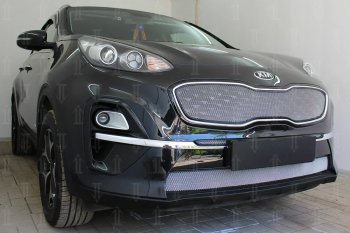 4 699 р. Защитная сетка в бампер (верх, ячейка 3х7 мм) Alfeco Стандарт  KIA Sportage  4 QL (2018-2022) рестайлинг (Хром)  с доставкой в г. Йошкар-Ола. Увеличить фотографию 3