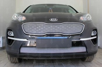 3 899 р. Защитная сетка в бампер (низ, ячейка 3х7 мм) Alfeco Стандарт  KIA Sportage  4 QL (2018-2022) рестайлинг (Хром)  с доставкой в г. Йошкар-Ола. Увеличить фотографию 4