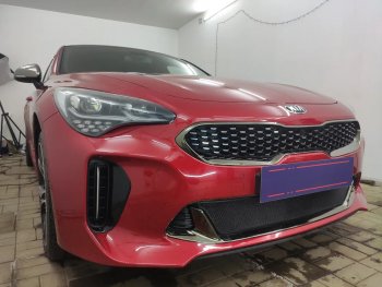 3 899 р. Защитная сетка в бампер (низ, ячейка 3х7 мм) Alfeco Стандарт  KIA Stinger (2017-2025) (Чёрная)  с доставкой в г. Йошкар-Ола. Увеличить фотографию 2