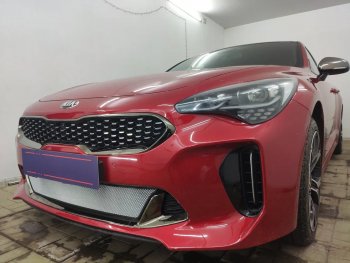 3 999 р. Защитная сетка в бампер (низ, ячейка 3х7 мм) Alfeco Стандарт  KIA Stinger (2017-2025) (Хром)  с доставкой в г. Йошкар-Ола. Увеличить фотографию 2