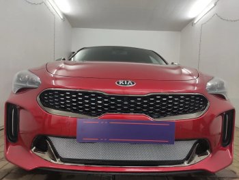 3 999 р. Защитная сетка в бампер (низ, ячейка 3х7 мм) Alfeco Стандарт  KIA Stinger (2017-2025) (Хром)  с доставкой в г. Йошкар-Ола. Увеличить фотографию 4