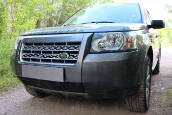 3 899 р. Защитная сетка в бампер (низ, ячейка 3х7 мм) Alfeco Стандарт  Land Rover Freelander  L359 (2006-2010) дорестайлинг (Чёрная)  с доставкой в г. Йошкар-Ола. Увеличить фотографию 3