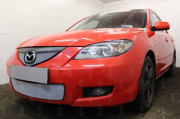 3 779 р. Защитная сетка в бампер (низ, ячейка 3х7 мм) Alfeco Стандарт  Mazda 3/Axela  BK (2006-2009) рестайлинг седан (Хром)  с доставкой в г. Йошкар-Ола. Увеличить фотографию 4