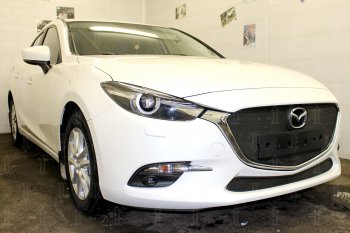 3 299 р. Защитная сетка в бампер (низ, ячейка 3х7 мм) Alfeco Стандарт  Mazda 3/Axela  BM (2016-2019) рестайлинг седан, рестайлинг, хэтчбэк (Чёрная)  с доставкой в г. Йошкар-Ола. Увеличить фотографию 3