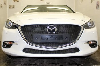 Защитная сетка в бампер (низ, ячейка 3х7 мм) Alfeco Стандарт Mazda (Мазда) 3/Axela (ахелла)  BM (2016-2019) BM рестайлинг седан, рестайлинг, хэтчбэк ()