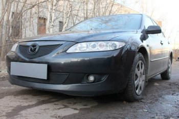 3 099 р. Защитная сетка в бампер (верх, ячейка 3х7 мм) Alfeco Стандарт Mazda 6 GG лифтбэк дорестайлинг (2002-2005) (Чёрная)  с доставкой в г. Йошкар-Ола. Увеличить фотографию 3