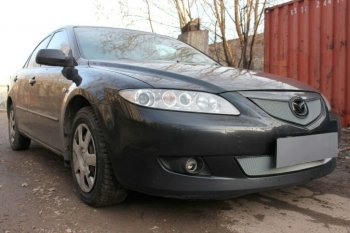 3 199 р. Защитная сетка в бампер (верх, ячейка 3х7 мм) Alfeco Стандарт Mazda 6 GG лифтбэк дорестайлинг (2002-2005) (Хром)  с доставкой в г. Йошкар-Ола. Увеличить фотографию 2