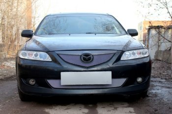 3 079 р. Защитная сетка в бампер (низ, ячейка 3х7 мм) Alfeco Стандарт Mazda 6 GG лифтбэк дорестайлинг (2002-2005) (Хром)  с доставкой в г. Йошкар-Ола. Увеличить фотографию 1