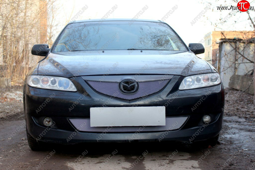 3 699 р. Защитная сетка в бампер (низ, ячейка 3х7 мм) Alfeco Стандарт  Mazda 6  GG (2002-2005) лифтбэк дорестайлинг, седан дорестайлинг (Хром)  с доставкой в г. Йошкар-Ола