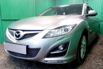 3 099 р. Защитная сетка в бампер (низ, ячейка 3х7 мм) Alfeco Стандарт Mazda 6 GH рестайлинг лифтбэк (2010-2012) (Чёрная)  с доставкой в г. Йошкар-Ола. Увеличить фотографию 2