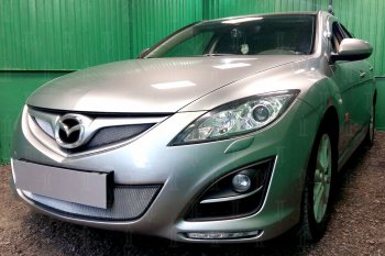 3 199 р. Защитная сетка в бампер (низ, ячейка 3х7 мм) Alfeco Стандарт Mazda 6 GH рестайлинг лифтбэк (2010-2012) (Хром)  с доставкой в г. Йошкар-Ола. Увеличить фотографию 2