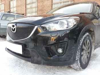 4 099 р. Защитная сетка в бампер (верх, ячейка 3х7 мм) Alfeco Стандарт  Mazda CX-5  KE (2011-2014) дорестайлинг (Чёрная)  с доставкой в г. Йошкар-Ола. Увеличить фотографию 2