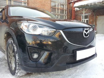 4 099 р. Защитная сетка в бампер (верх, ячейка 3х7 мм) Alfeco Стандарт  Mazda CX-5  KE (2011-2014) дорестайлинг (Чёрная)  с доставкой в г. Йошкар-Ола. Увеличить фотографию 3