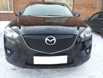 Защитная сетка в бампер (верх, ячейка 3х7 мм) Alfeco Стандарт Mazda (Мазда) CX-5 (ЦХ-5)  KE (2011-2014) KE дорестайлинг ()