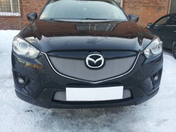 Защитная сетка в бампер (верх, ячейка 3х7 мм) Alfeco Стандарт Mazda (Мазда) CX-5 (ЦХ-5)  KE (2011-2014) KE дорестайлинг ()