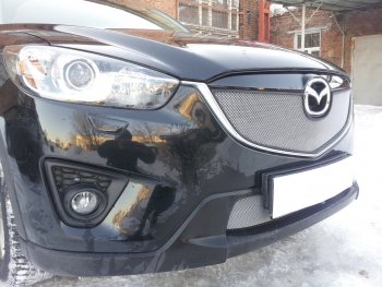 4 299 р. Защитная сетка в бампер (верх, ячейка 3х7 мм) Alfeco Стандарт  Mazda CX-5  KE (2011-2014) дорестайлинг (Хром)  с доставкой в г. Йошкар-Ола. Увеличить фотографию 2