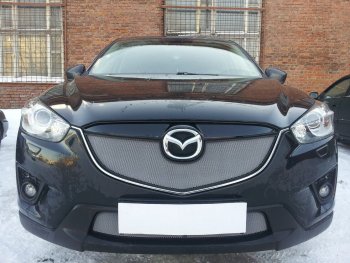 4 299 р. Защитная сетка в бампер (верх, ячейка 3х7 мм) Alfeco Стандарт  Mazda CX-5  KE (2011-2014) дорестайлинг (Хром)  с доставкой в г. Йошкар-Ола. Увеличить фотографию 4