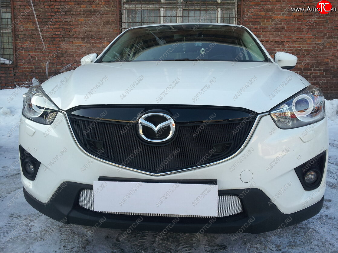 3 779 р. Защитная сетка в бампер (низ, ячейка 3х7 мм) Alfeco Стандарт  Mazda CX-5  KE (2011-2014) дорестайлинг (Хром)  с доставкой в г. Йошкар-Ола