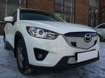 3 779 р. Защитная сетка в бампер (низ, ячейка 3х7 мм) Alfeco Стандарт  Mazda CX-5  KE (2011-2014) дорестайлинг (Хром)  с доставкой в г. Йошкар-Ола. Увеличить фотографию 2