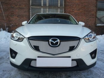 3 779 р. Защитная сетка в бампер (низ, ячейка 3х7 мм) Alfeco Стандарт  Mazda CX-5  KE (2011-2014) дорестайлинг (Хром)  с доставкой в г. Йошкар-Ола. Увеличить фотографию 3