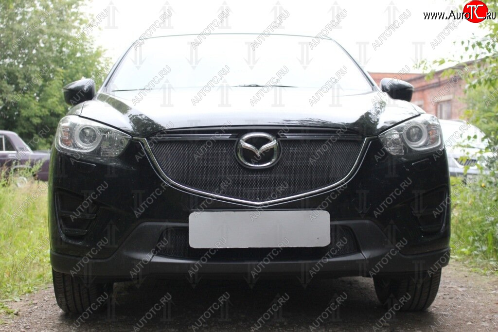 4 099 р. Защитная сетка в бампер (верх, ячейка 3х7 мм) Alfeco Стандарт  Mazda CX-5  KE (2015-2017) рестайлинг (Чёрная)  с доставкой в г. Йошкар-Ола