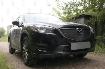 4 099 р. Защитная сетка в бампер (верх, ячейка 3х7 мм) Alfeco Стандарт  Mazda CX-5  KE (2015-2017) рестайлинг (Чёрная)  с доставкой в г. Йошкар-Ола. Увеличить фотографию 3