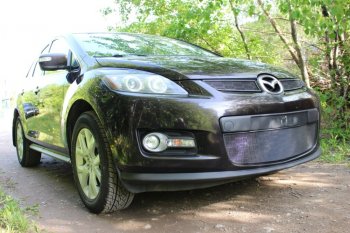 3 899 р. Защитная сетка в бампер (низ, ячейка 3х7 мм) Alfeco Стандарт  Mazda CX-7  ER (2006-2010) дорестайлинг (Чёрная)  с доставкой в г. Йошкар-Ола. Увеличить фотографию 2