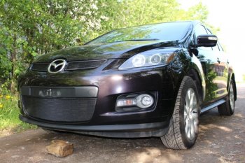 3 899 р. Защитная сетка в бампер (низ, ячейка 3х7 мм) Alfeco Стандарт  Mazda CX-7  ER (2006-2010) дорестайлинг (Чёрная)  с доставкой в г. Йошкар-Ола. Увеличить фотографию 3