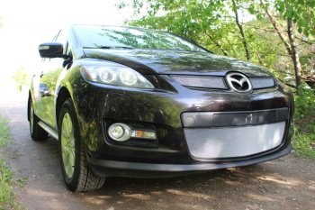 3 999 р. Защитная сетка в бампер (низ, ячейка 3х7 мм) Alfeco Стандарт  Mazda CX-7  ER (2006-2010) дорестайлинг (Хром)  с доставкой в г. Йошкар-Ола. Увеличить фотографию 2