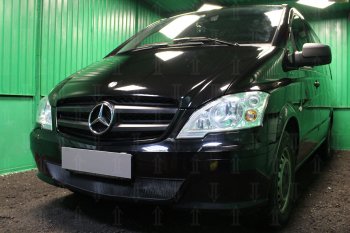 2 969 р. Защитная сетка в бампер (низ, ячейка 3х7 мм) Alfeco Стандарт Mercedes-Benz Vito W639 рестайлинг (2010-2014) (Чёрная)  с доставкой в г. Йошкар-Ола. Увеличить фотографию 2