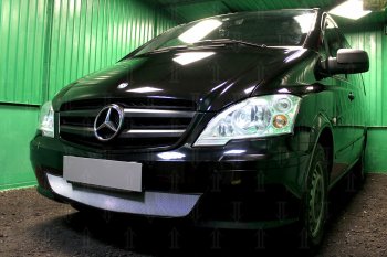 3 099 р. Защитная сетка в бампер (низ, ячейка 3х7 мм) Alfeco Стандарт Mercedes-Benz Vito W639 рестайлинг (2010-2014) (Хром)  с доставкой в г. Йошкар-Ола. Увеличить фотографию 3