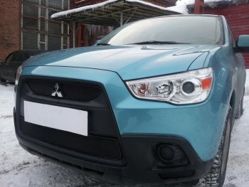 2 899 р. Защитная сетка в бампер (низ, ячейка 3х7 мм) Alfeco Стандарт Mitsubishi ASX дорестайлинг (2010-2012) (Чёрная)  с доставкой в г. Йошкар-Ола. Увеличить фотографию 2