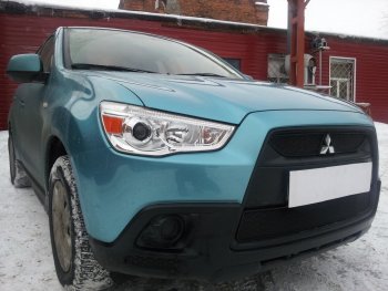 2 899 р. Защитная сетка в бампер (низ, ячейка 3х7 мм) Alfeco Стандарт Mitsubishi ASX дорестайлинг (2010-2012) (Чёрная)  с доставкой в г. Йошкар-Ола. Увеличить фотографию 4