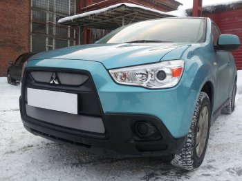 3 779 р. Защитная сетка в бампер (низ, ячейка 3х7 мм) Alfeco Стандарт  Mitsubishi ASX (2010-2012) дорестайлинг (Хром)  с доставкой в г. Йошкар-Ола. Увеличить фотографию 3